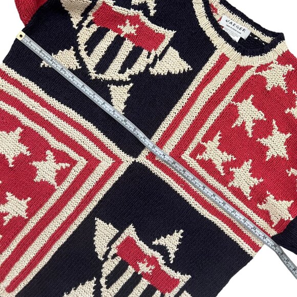 Vintage Jaeger Hand Knit Silk Blend Oversized Stars Stripes Flag Sweater Medium - Picture 10 of 11